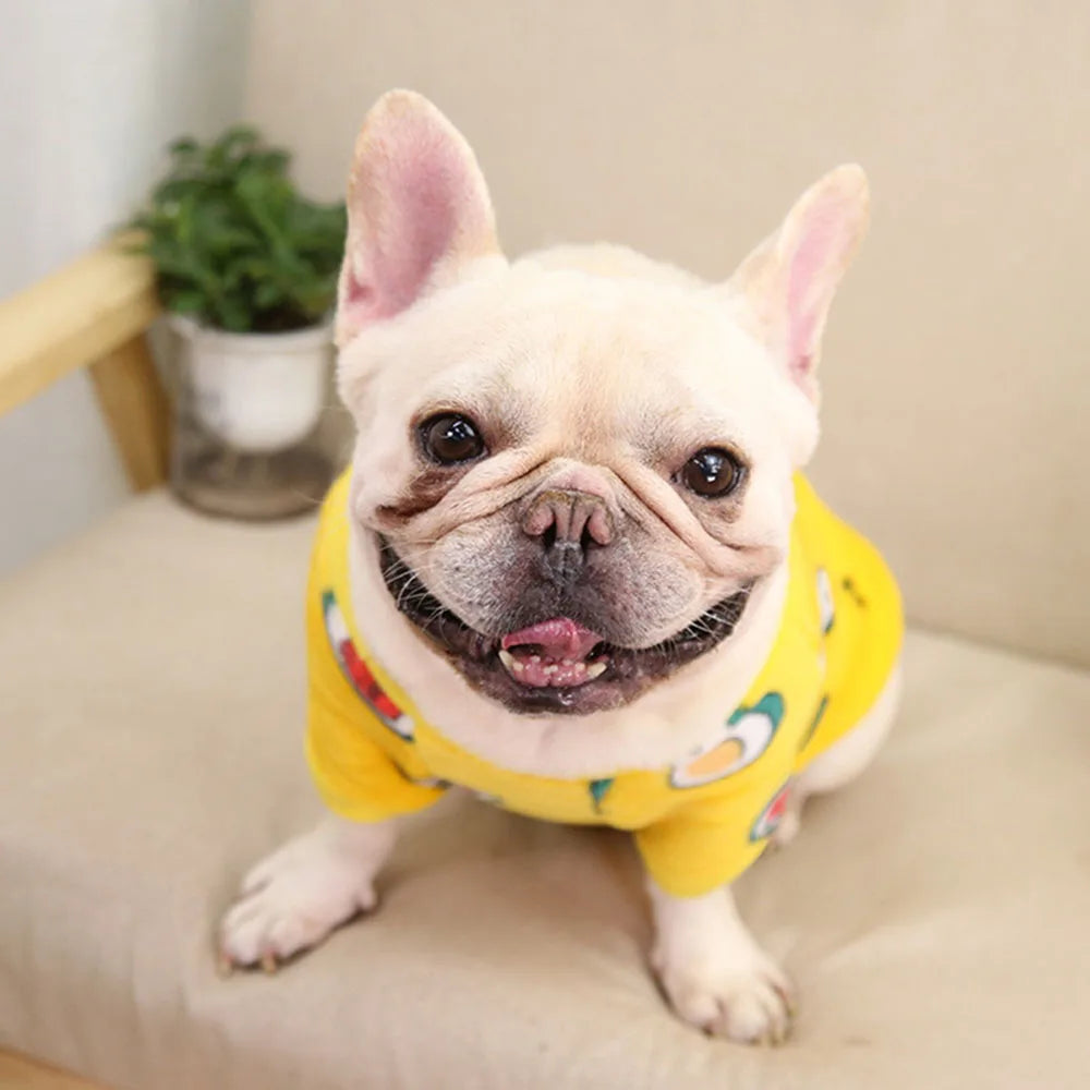 Warm Dog Clothes Cute Print Puppy Pet Clothing French Bulldog Hoodie Winter Dog Pajamas Sweater Coat for Small Medium Dogs Cats