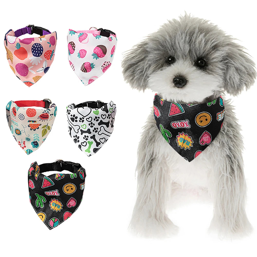 Adjustable Pet Puppy Cat Scarf Bandana Collar Neck Scarf For Small Dogs Kitten Saliva Towel PU Collar with Triangular Bandage