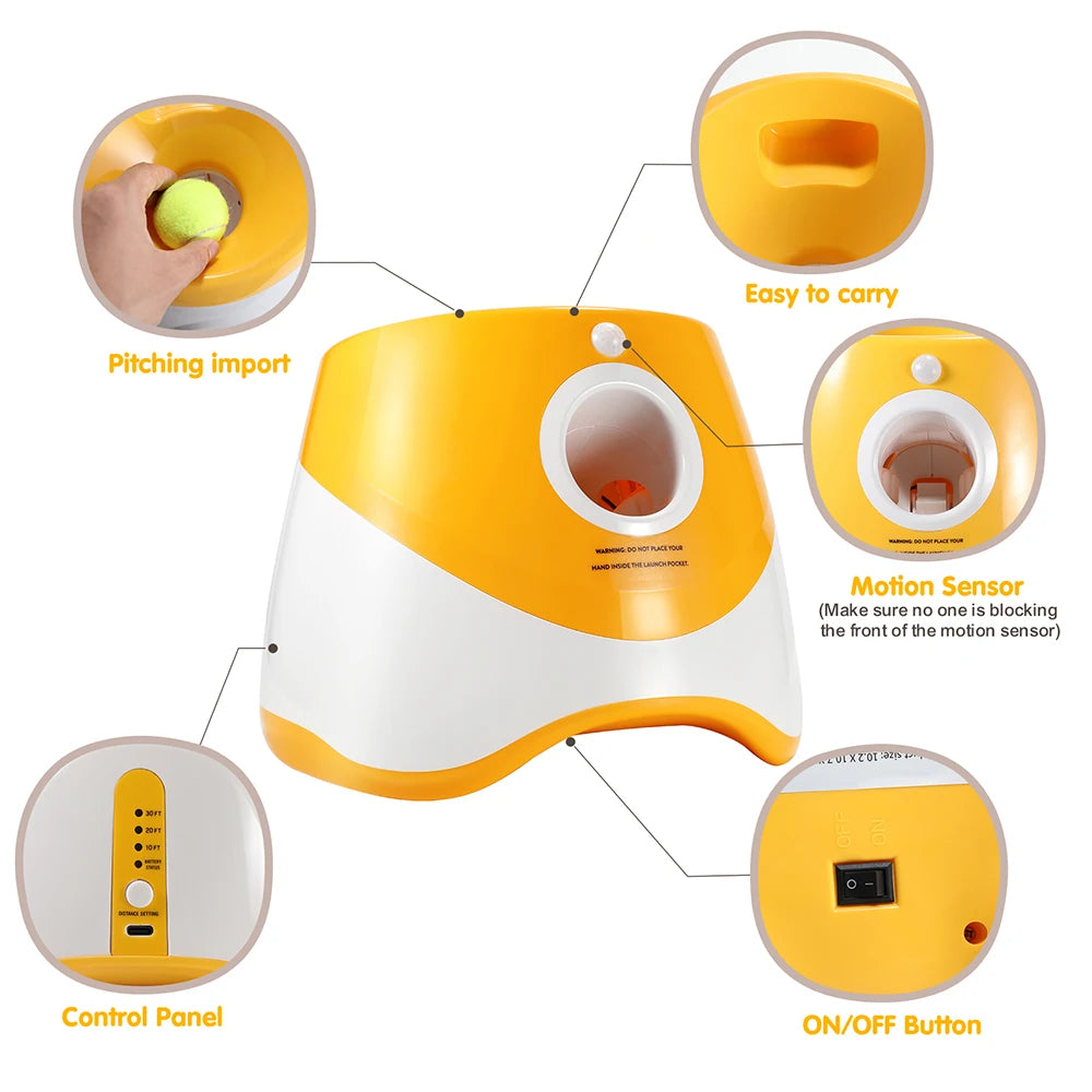 With 5 balls Automatic Ball Launcher for Dogs 3 Adjustable Distances Settings,Improves the dog's intelligence Outdoor pet game