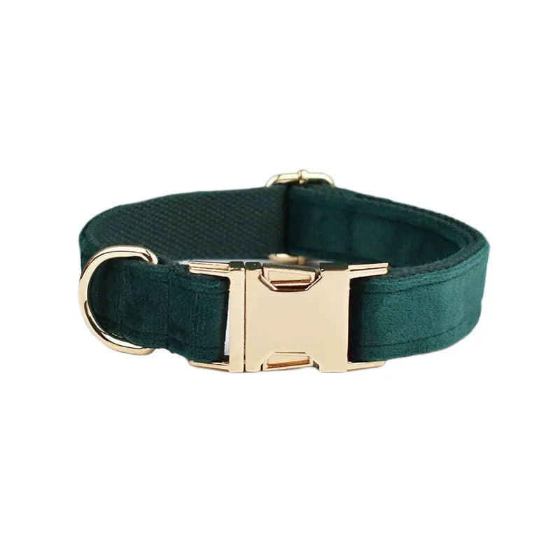 Green Velvet Dog Collar And Leash Set For Dogs Custom Engraved Nameplate Pet Supplies Dog Leash velvet43