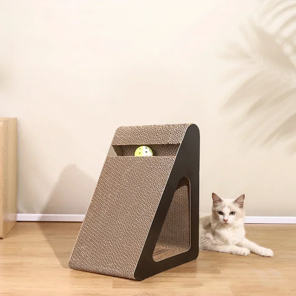 2 in 1 Cat Scratcher Cardboard Triangles Shaped Cat Scratching Board With Ball Wear-resistant Cat Clawing Board For Indoor Cat