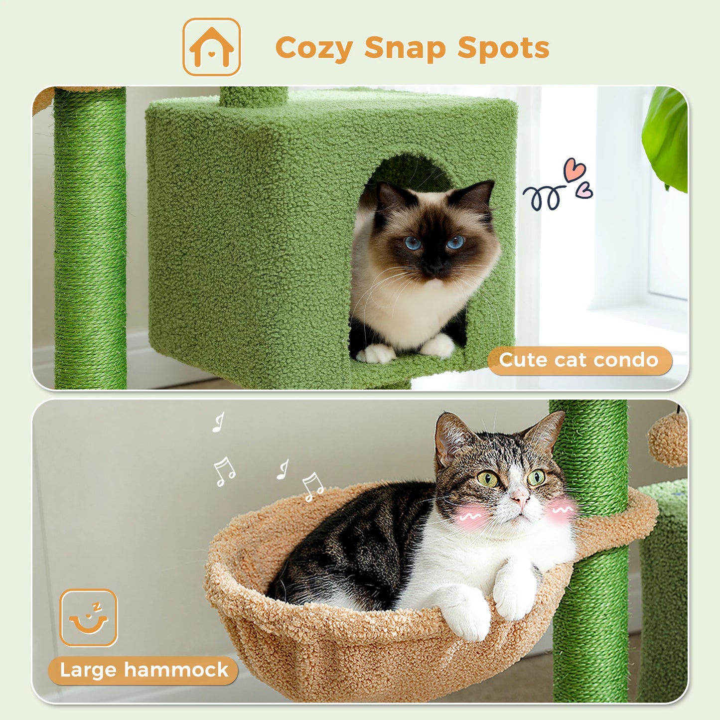 Cat Tree Cute Cat Tower with Padded Top Perch Comfy Hammock Private Condo Fully Scratching Post and Dangling Bell Ball