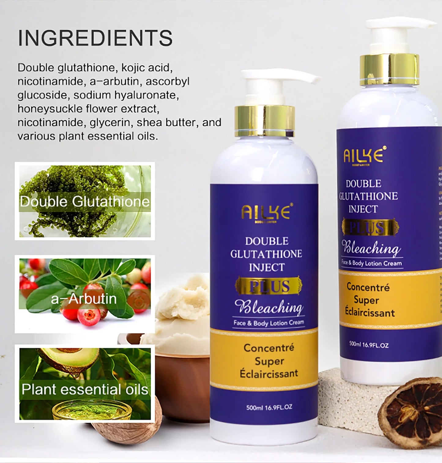 AILKE Glutathione PLUS Skin Care Set, Advanced Lightening Lotion, Moisturizes Softens Skin, Skin Bleaching Kit for Men, Women