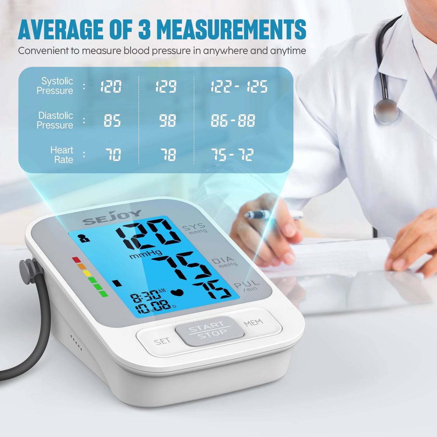 SEJOY Upper Arm Automatic Sphygmomanometer English Voice Backlight Blood Pressure Monitor High Accurate BP Monitors