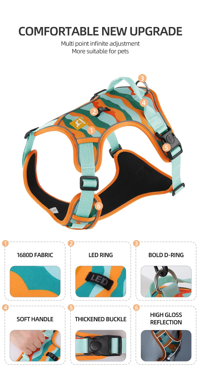 Adjustable Harness Dog Reflective Safety Training Walking Chest Vest Leads Collar For French Bulldog Pets Dogs Accessories