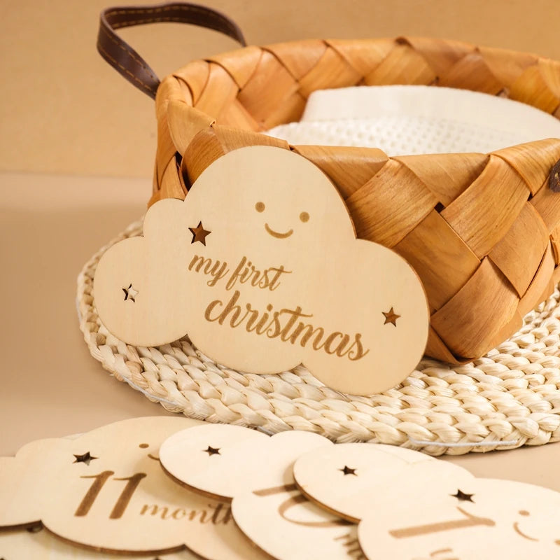 8pc/set Wooden Baby Milestone Card For Newborn Cute Cloud Shape Photography Props Accessories Month Cards Sticker Newborn Gifts