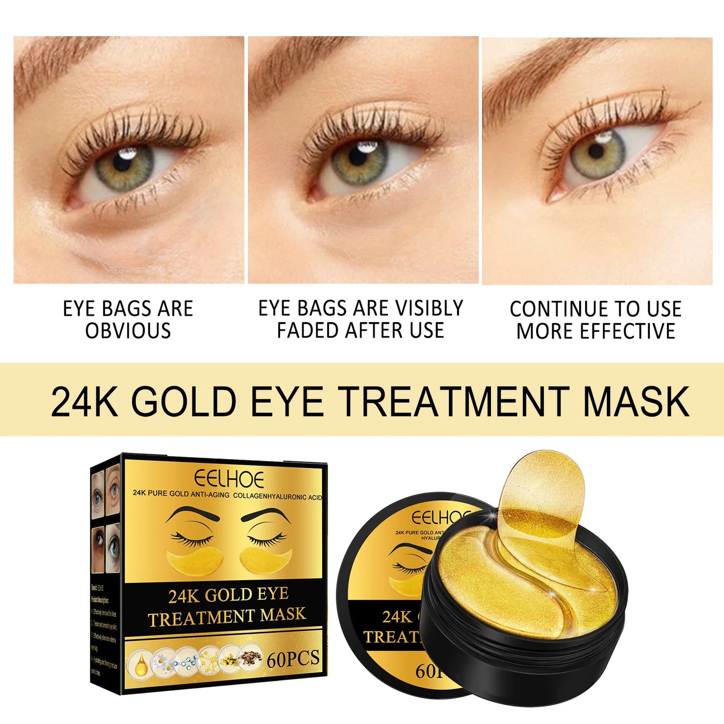 Skincare Products 24K Gold Hyaluronic Acid Eye Mask Remove Dark Eye Circles Collagen Eye Patches Face Care Product
