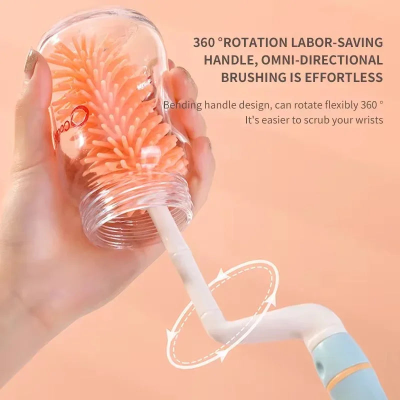 4Pcs Silicone Baby Bottle Brush Long Handle Cleaning Set 360 Degree Rotating Cleaner Nipple Brush Set Feeding Bottles Cleaner