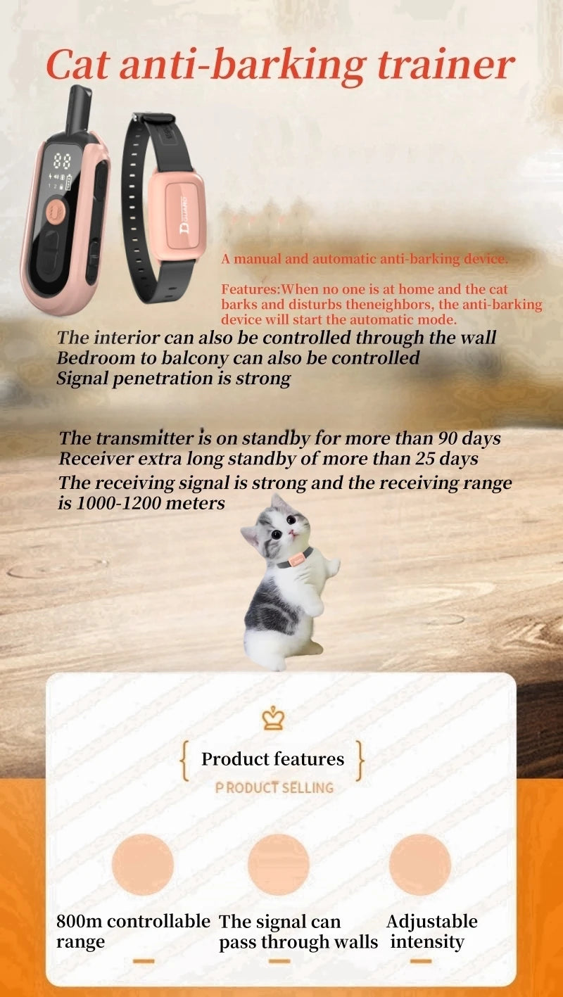 YHLC 1100m Cat Shock Collar,Cat Training Collar with Remote,Cat Stop Meowing Collar, Remote Control/Automatic Anti-Meow for Cats