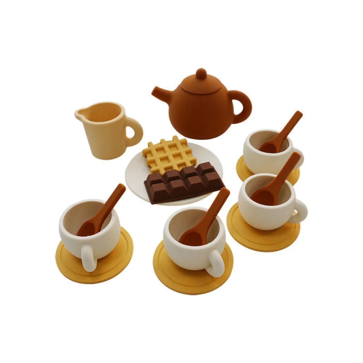 Silicone Afternoon Tea Set Toy Pretend Play Food Learning Role Play Game Early Educational Toy for Toddlers Girls Boys Kids Gift
