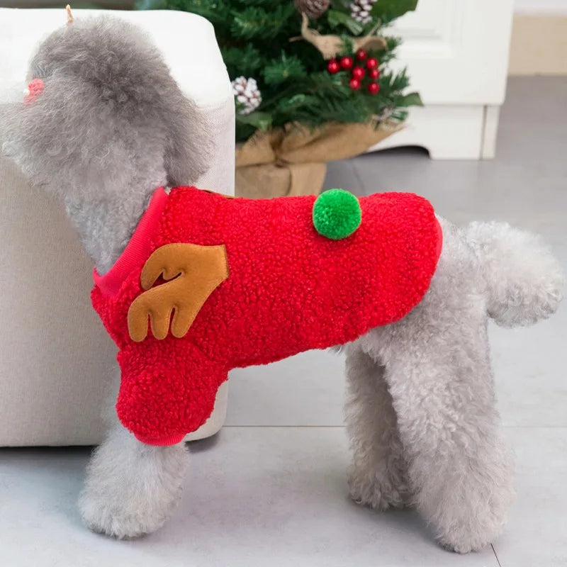 Christmas Dog Halloween Costumes Clothes Hoodies Cold Weather Winter Coat Reindeer Design Sweater for Small Dogs Cats