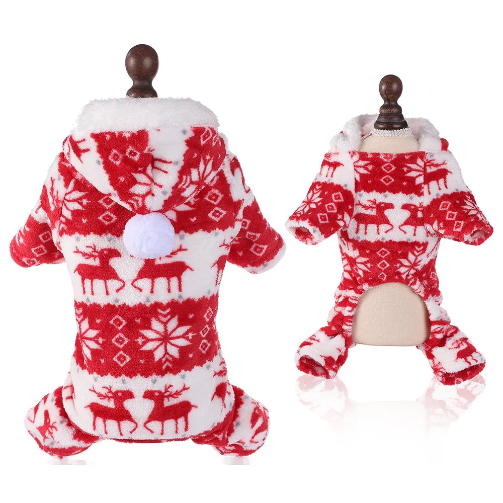 S-4XL Dog Pajamas for Small Medium Dogs Elk Printed Puppy Jumpsuit Winter Warm Pet Christmas Clothing Coral Velvet Sleepwear