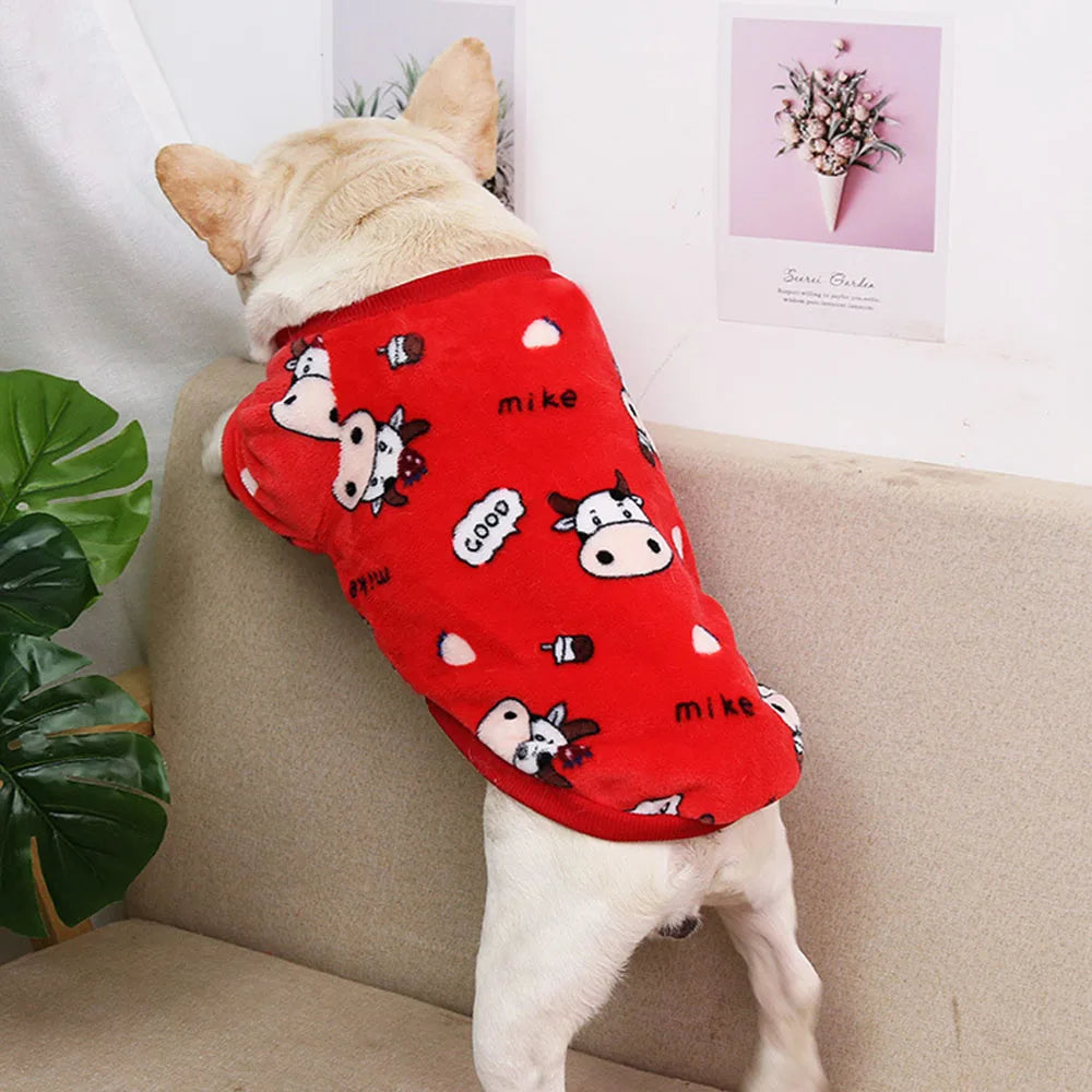 Warm Dog Clothes Cute Print Puppy Pet Clothing French Bulldog Hoodie Winter Dog Pajamas Sweater Coat for Small Medium Dogs Cats