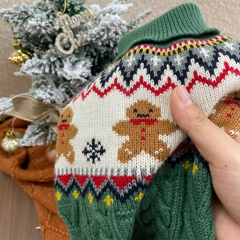 Dog Winter Clothes Pet Christmas Red Sweaters Sleeveless Gingerbread Reindeer Pattern Soft Warm Fall Winter Cats Dogs Clothes