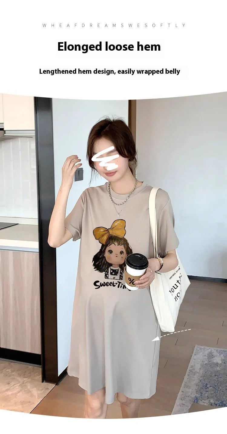 Maternity Summer Dress New Maternity Dress Fashionable Casual Sweet Age Reduction Loose Large Size Small T-Shirt Skirt