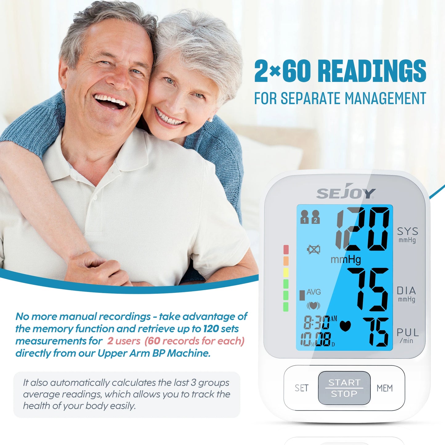 SEJOY Upper Arm Automatic Sphygmomanometer English Voice Backlight Blood Pressure Monitor High Accurate BP Monitors
