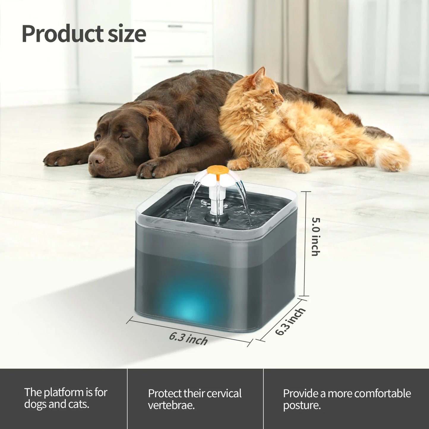 Ultra Silent Pet Fountain 67oz/2L with LED Lighting Activated Carbon Filter Water Dispenser Mute Drinker for Cats Small Dogs