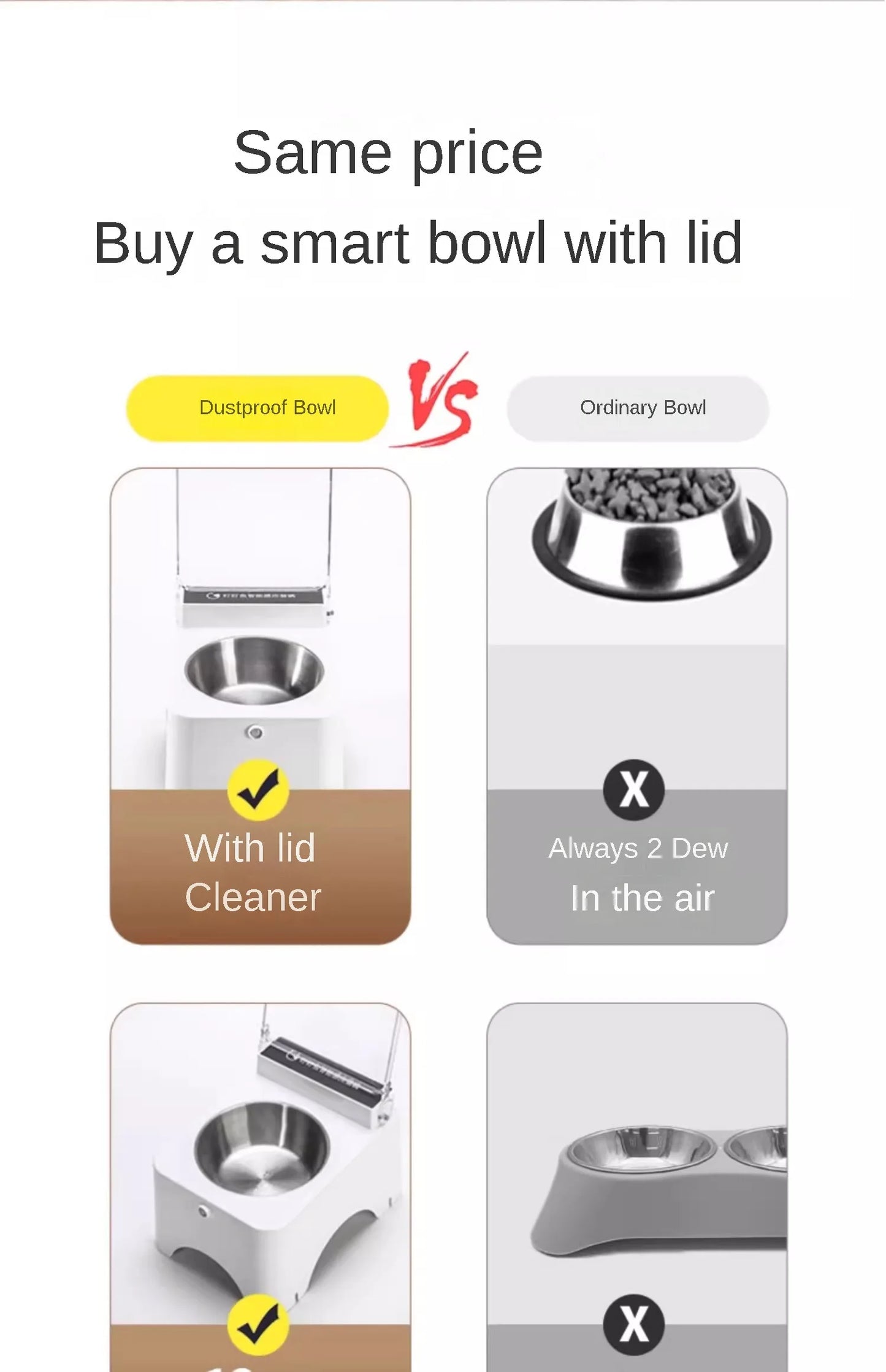 Smart Cat Bowl, Neck Protection, Ceramic Stainless Steel with Lid Cat Food Bowl, Infrared Sensor Auto Open Cover Smart Feeder