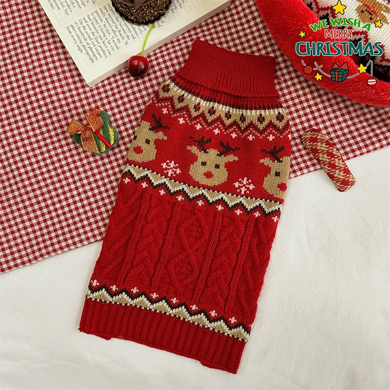 Dog Winter Clothes Pet Christmas Red Sweaters Sleeveless Gingerbread Reindeer Pattern Soft Warm Fall Winter Cats Dogs Clothes