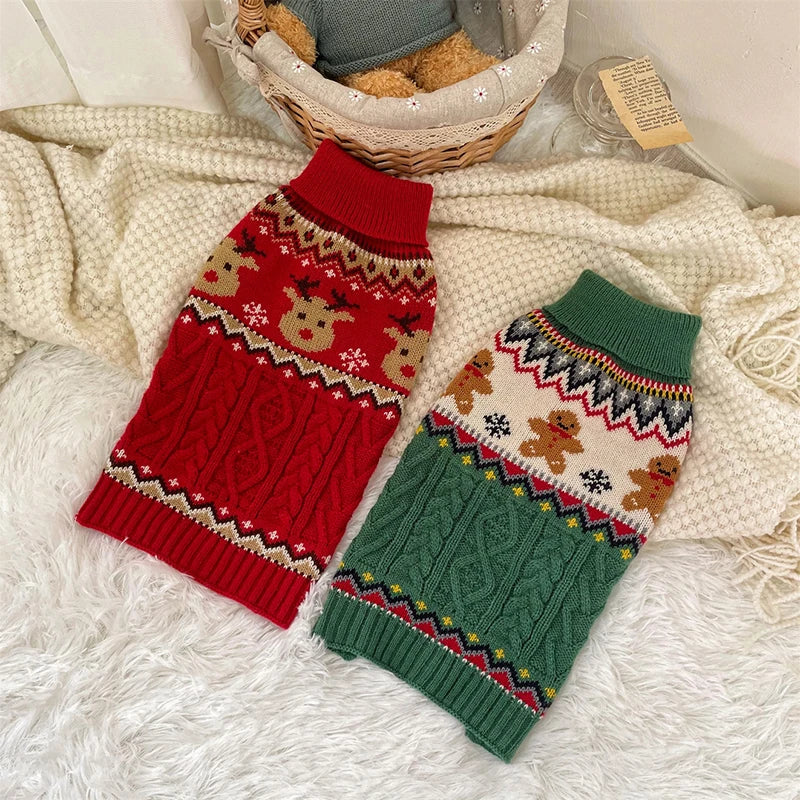 Dog Winter Clothes Pet Christmas Red Sweaters Sleeveless Gingerbread Reindeer Pattern Soft Warm Fall Winter Cats Dogs Clothes