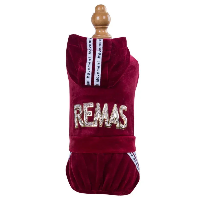 Luxury Velvet Dog Clothes,Dog Jumpsuit,Small Medium Dogs,Yorkie Puppy Costume,Hooded Coat,Tracksuit Overalls,Autumn,Winter