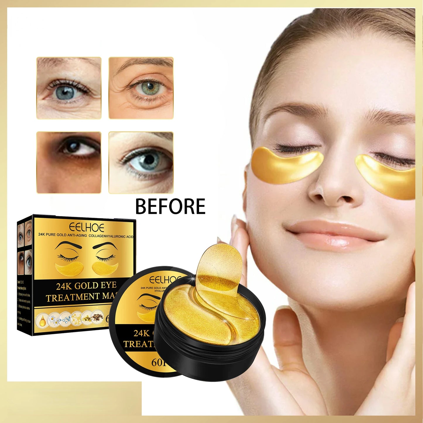 Skincare Products 24K Gold Hyaluronic Acid Eye Mask Remove Dark Eye Circles Collagen Eye Patches Face Care Product