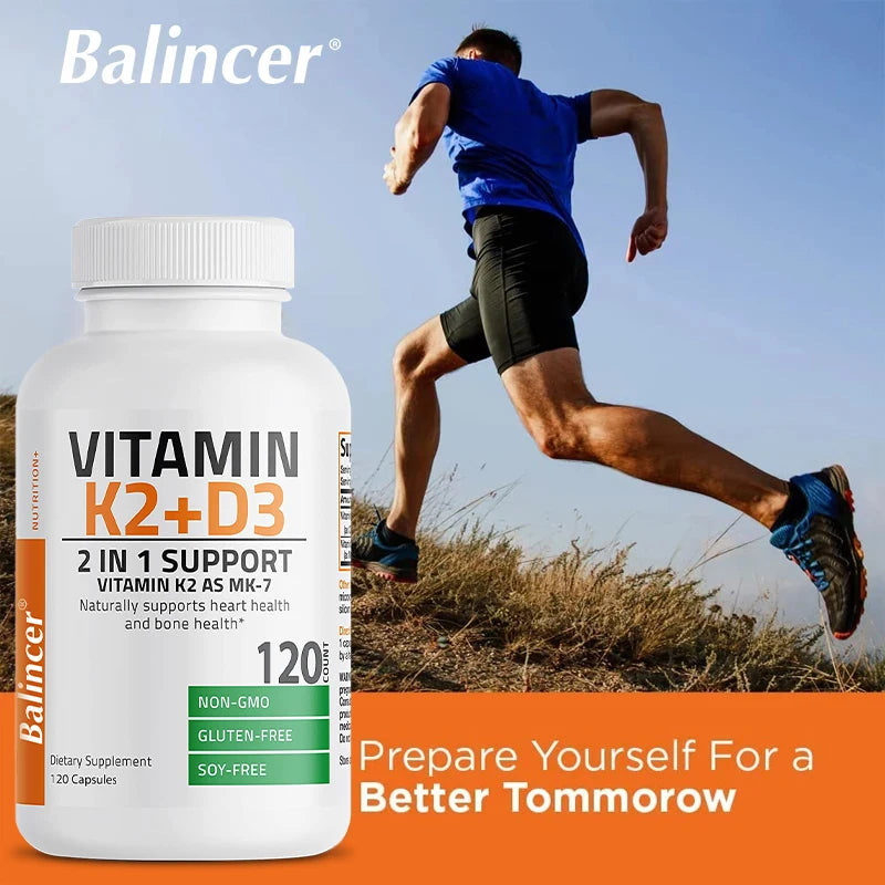 Vitamin D3 K2 2-in-1 Support, Dietary Supplement, Natural Support for Heart and Bone Health, Highly Absorbed, 120 Capsules