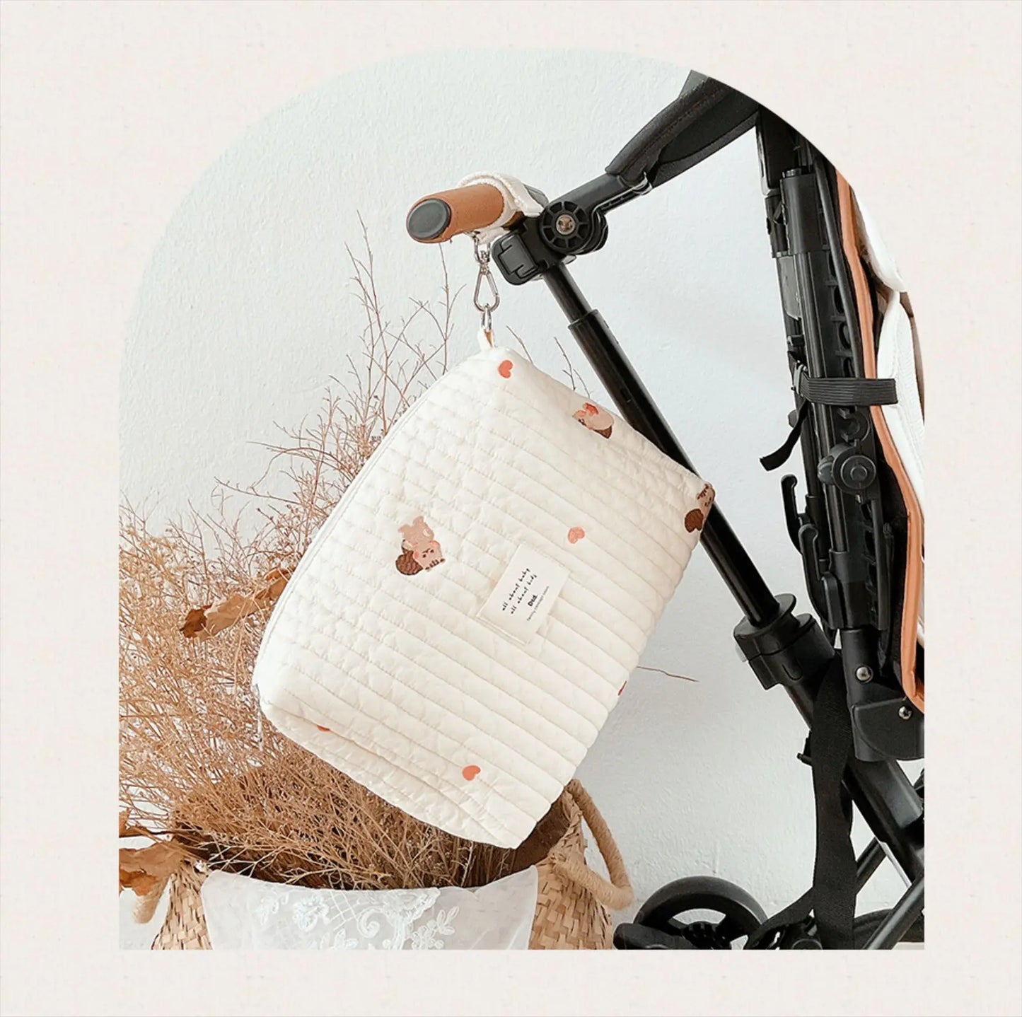Portable Stroller Nappy Bag Quilted Baby Diaper Caddy Organizer Embroidered Mommy Bags Babies Accessories Changing Bag Storage
