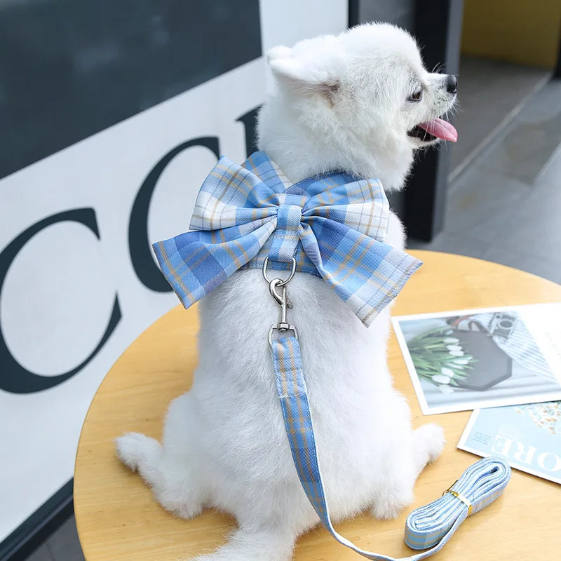 New Pets Dog Harness Set Adjustable Bowknot Cute Harness Dogs No Pull Soft Mesh Chest Strap Collar Perro Puppy Outdoor Walking