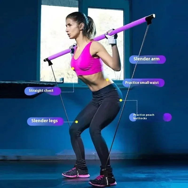Pilates stick multi functional fitness stick Yoga Pilates gym equipment elasticity exercise training hip pulling rope workout