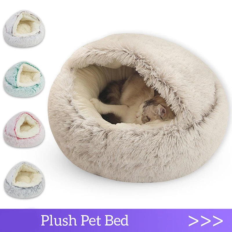 Soft Plush Pet Bed with Cover Round Cat Bed Pet Mattress Warm Cat Dog Sleeping Nest Cave for Small Dogs kitten