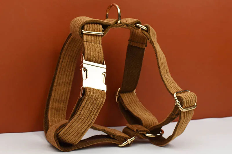 Caramel Corduroy Dog Collar And Leash Set For Dogs Custom Engraved Nameplate Pet Supplies Dog Leash Corduroy01