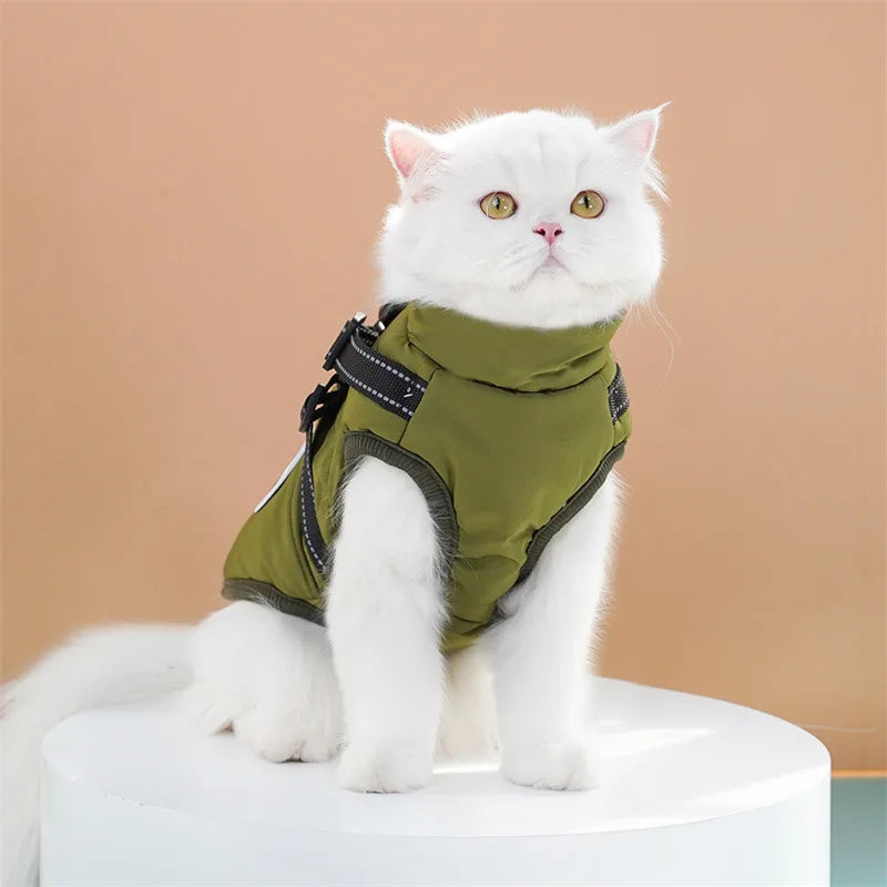 Pet Dog Coat with Harness Winter Cat Waterproof Coat Zipper Dog Jacket with Reflective Harness for Smal Medium Large Dogs