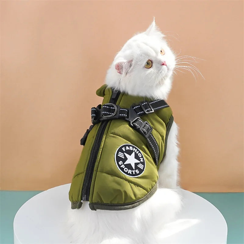Pet Dog Coat with Harness Winter Cat Waterproof Coat Zipper Dog Jacket with Reflective Harness for Smal Medium Large Dogs