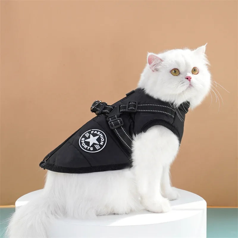 Pet Dog Coat with Harness Winter Cat Waterproof Coat Zipper Dog Jacket with Reflective Harness for Smal Medium Large Dogs