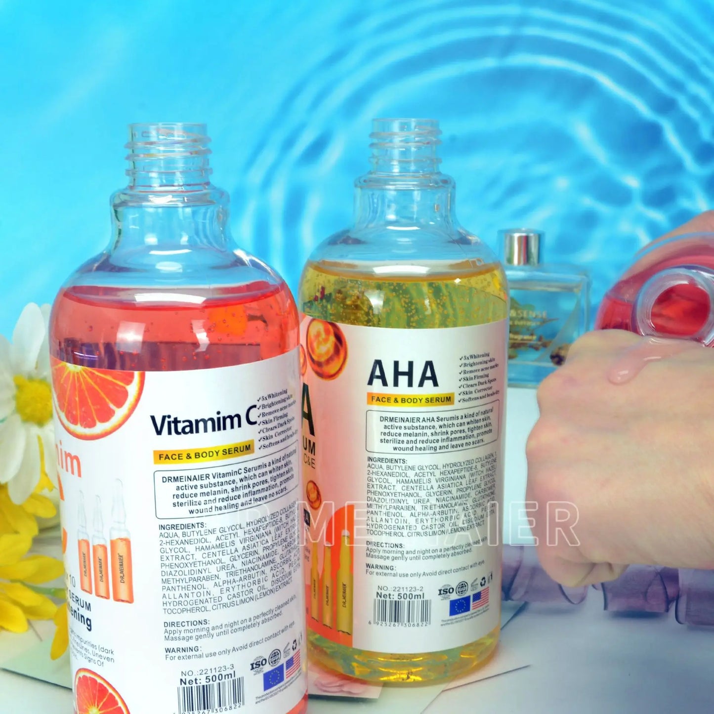 500ML Vitamin C AHA HYALURONIC& NICOTINAMIDE Face Serum Moisturizing Lightening Body Cream Honey&Almonds