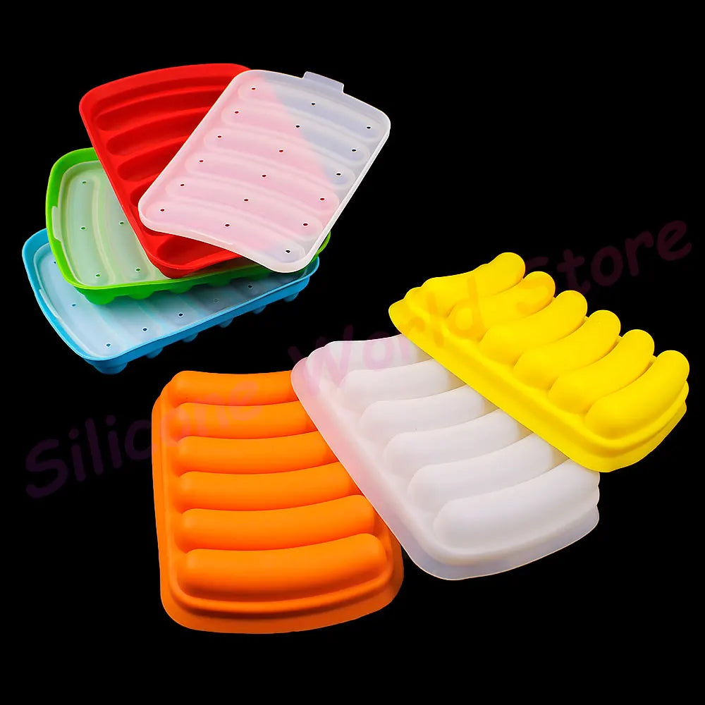 Silicone World DIY Silicone Sausage Molds With Lid Baby Complementary Food Baked and Steamed Ham Hot Dog Making Mold Baking Tool