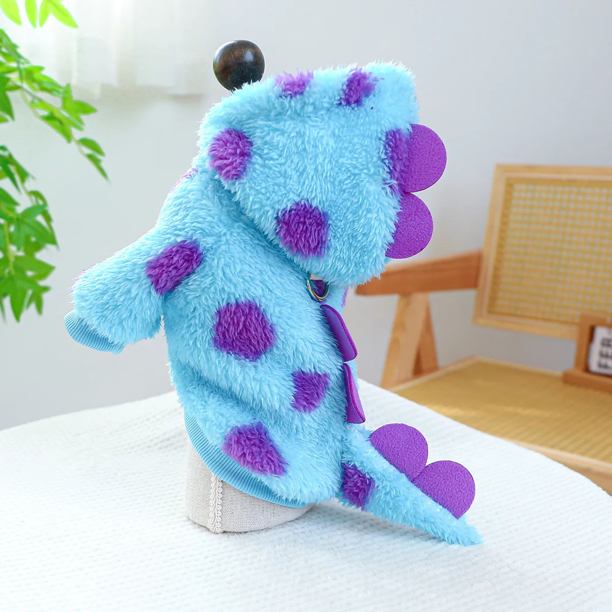 Cosplay Dinosaur Dog Halloween Costume for Small Dogs Dress Up Hoodies Thermal Velvet Padded Dog Pajamas Winter Puppy Jumpsuit