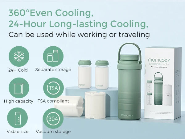 Momcozy 22oz Portable Breast Milk Cooler for Outdoor, 360°Total Cooling for 24Hours, Larger Capacity with 2pcs Baby Bottles