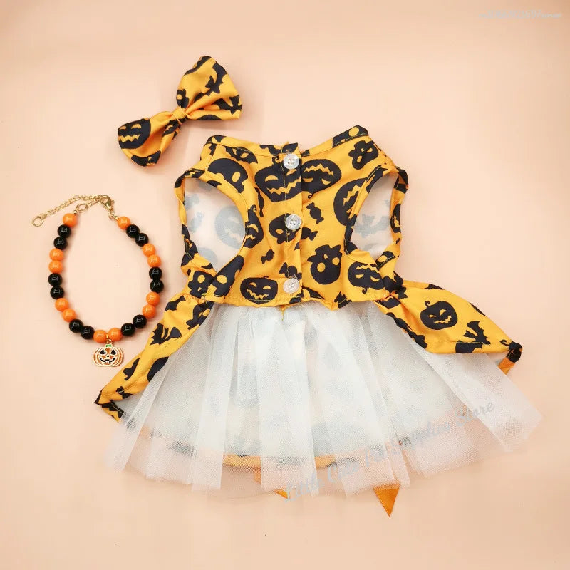 Halloween Pet Dog Dress For Small Medium Dogs Cosplay Costume Pet Dresses Fashion Bow Cat Princess Skirt Chiahuahua Dog Clothes