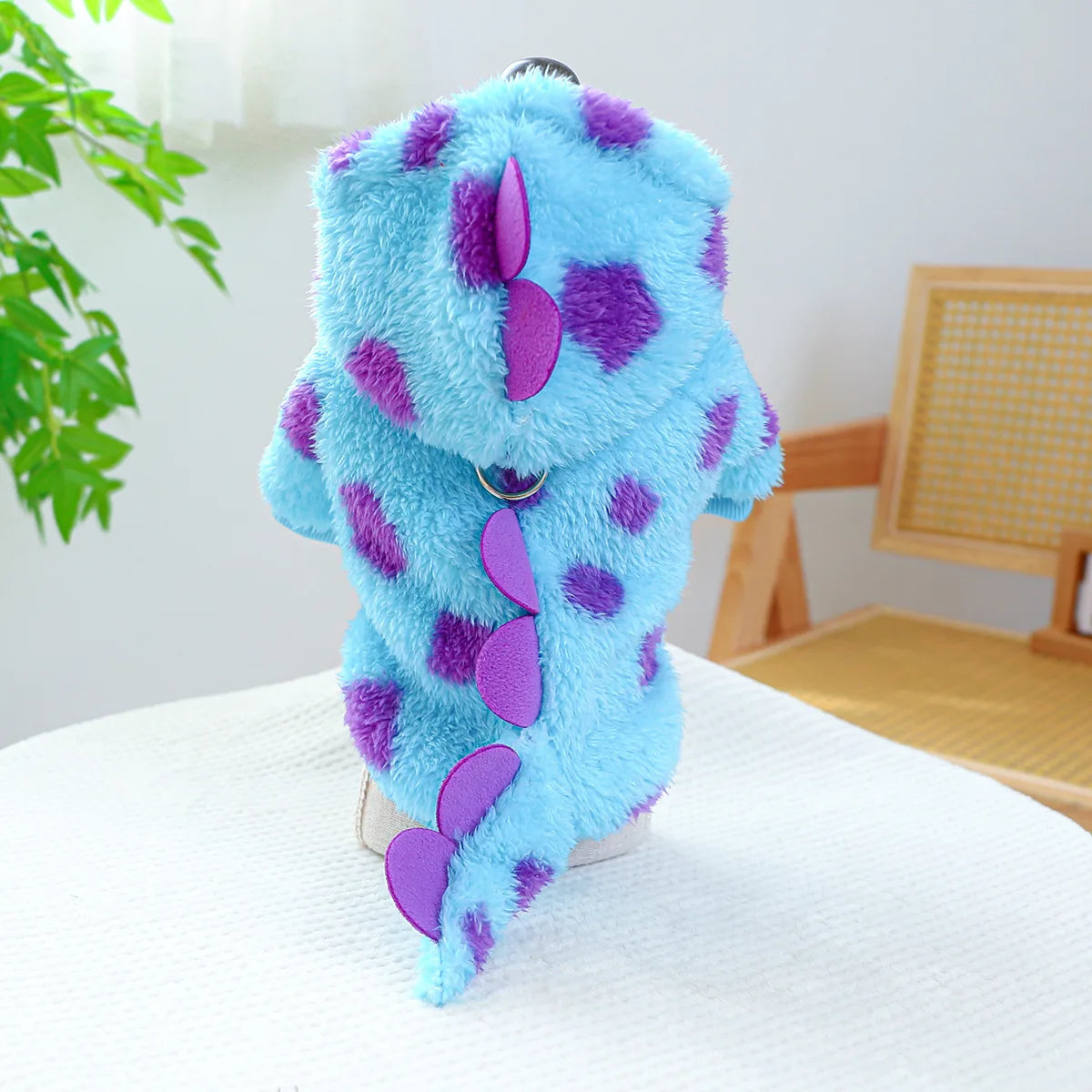 Cosplay Dinosaur Dog Halloween Costume for Small Dogs Dress Up Hoodies Thermal Velvet Padded Dog Pajamas Winter Puppy Jumpsuit