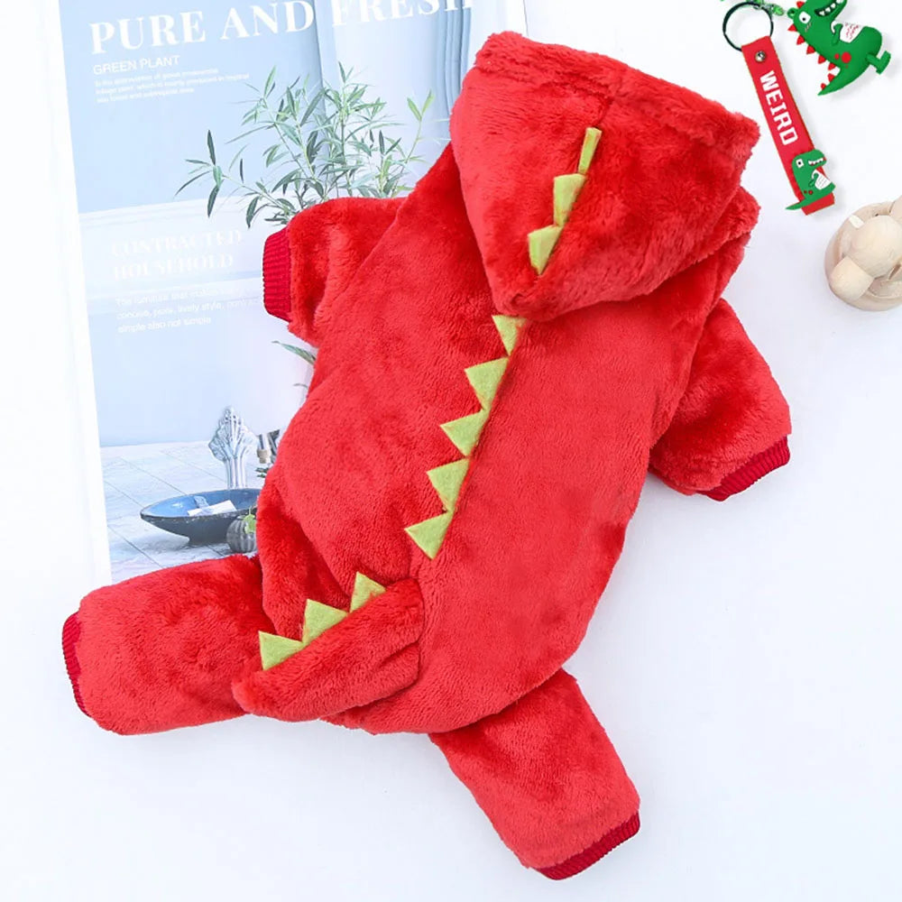 Dinosaur Pet Costume Cat and Dog Halloween Costume Cute Pet Dino Hoodie for Small Dogs Winter Warm Outfits Puppy Fleece Clothes