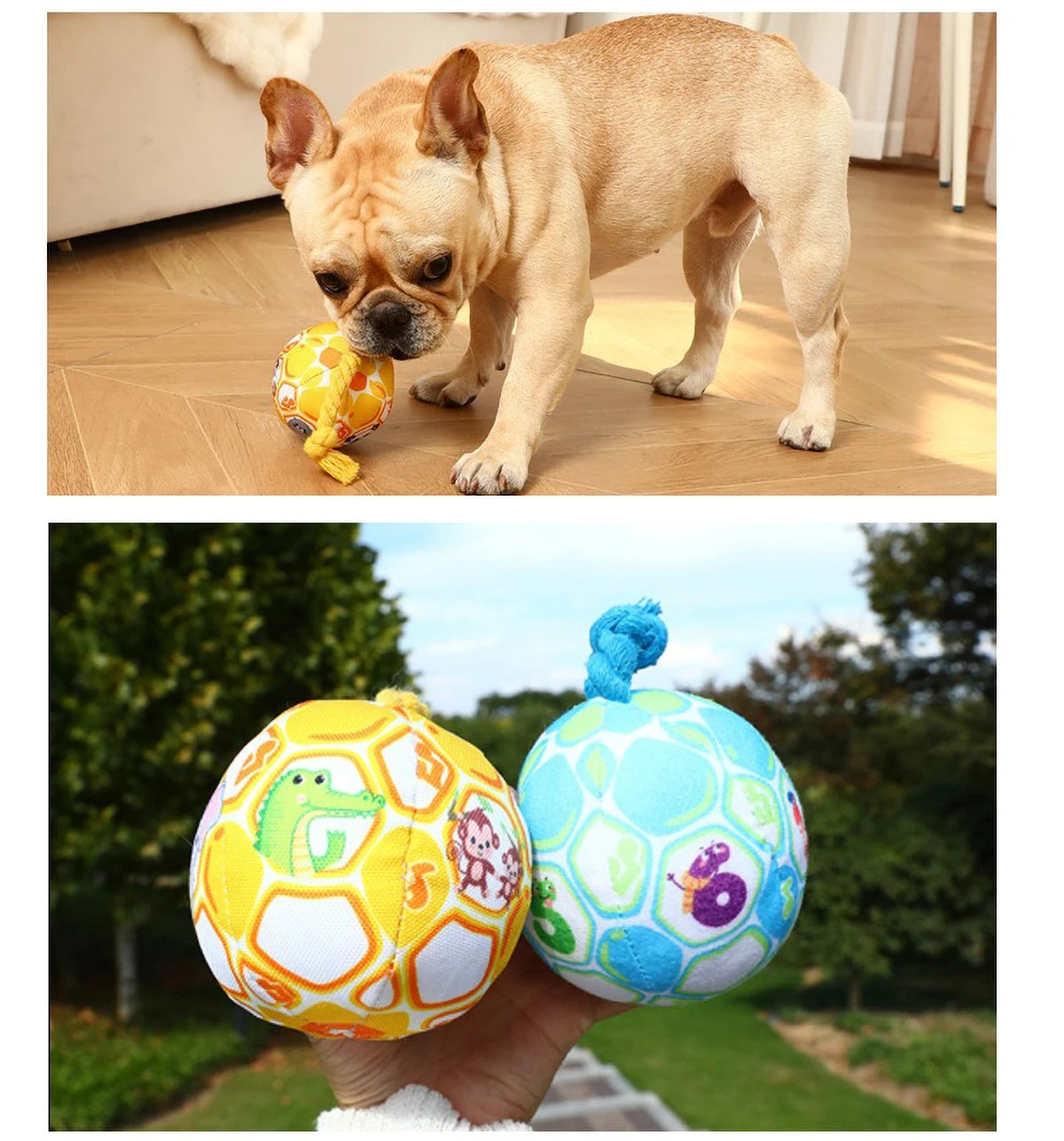 Pet Interactive Bell - ringing Plush Chew Ball for Dogs - with Rope Knot, PP Cotton Filling, Solve Boredom & Teethin