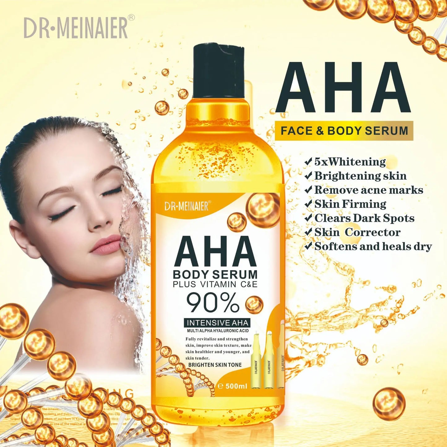 500ML Vitamin C AHA HYALURONIC& NICOTINAMIDE Face Serum Moisturizing Lightening Body Cream Honey&Almonds