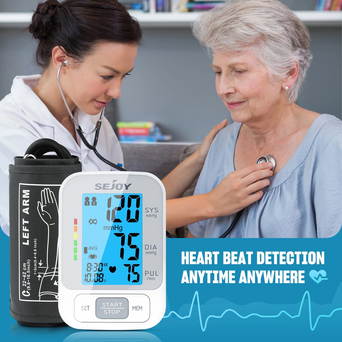 SEJOY Upper Arm Automatic Sphygmomanometer English Voice Backlight Blood Pressure Monitor High Accurate BP Monitors