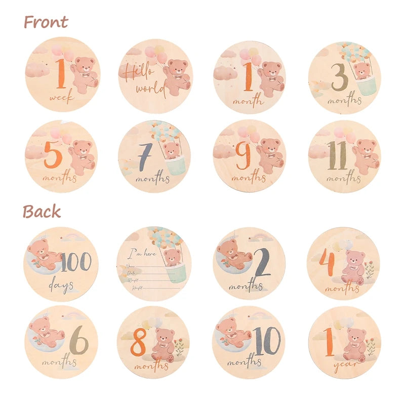 8pc/set Wooden Baby Milestone Card For Newborn Cute Cloud Shape Photography Props Accessories Month Cards Sticker Newborn Gifts
