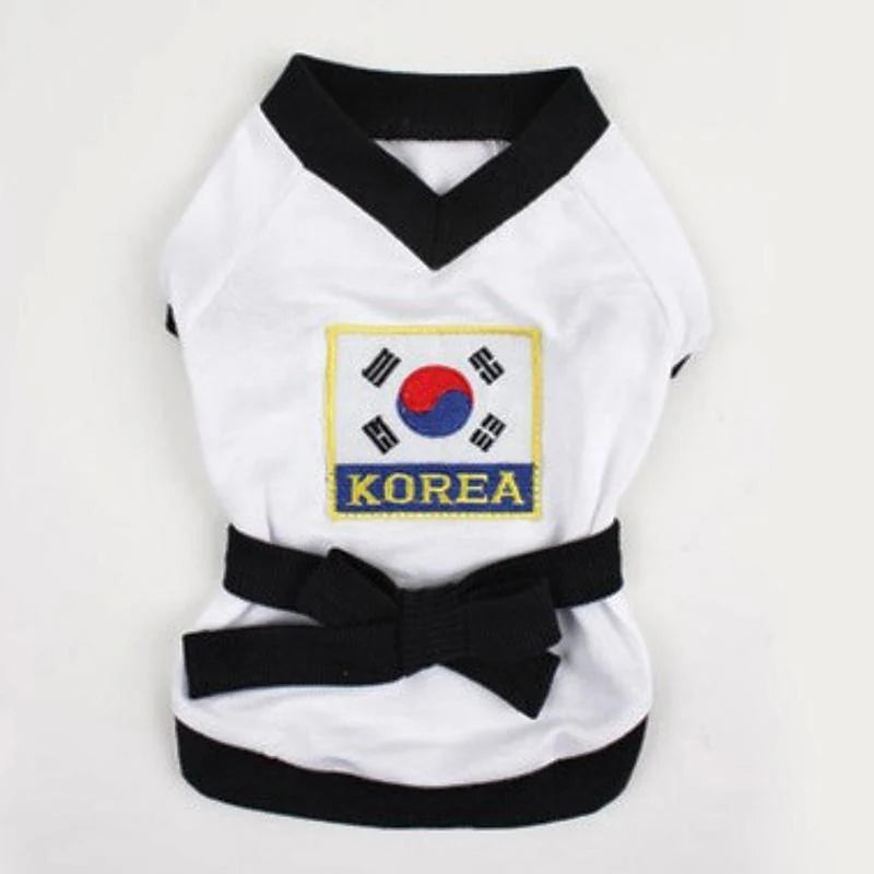 Pet Halloween Karate Costume with Belt Funny Taekwondo Uniform for Dogs and Cats