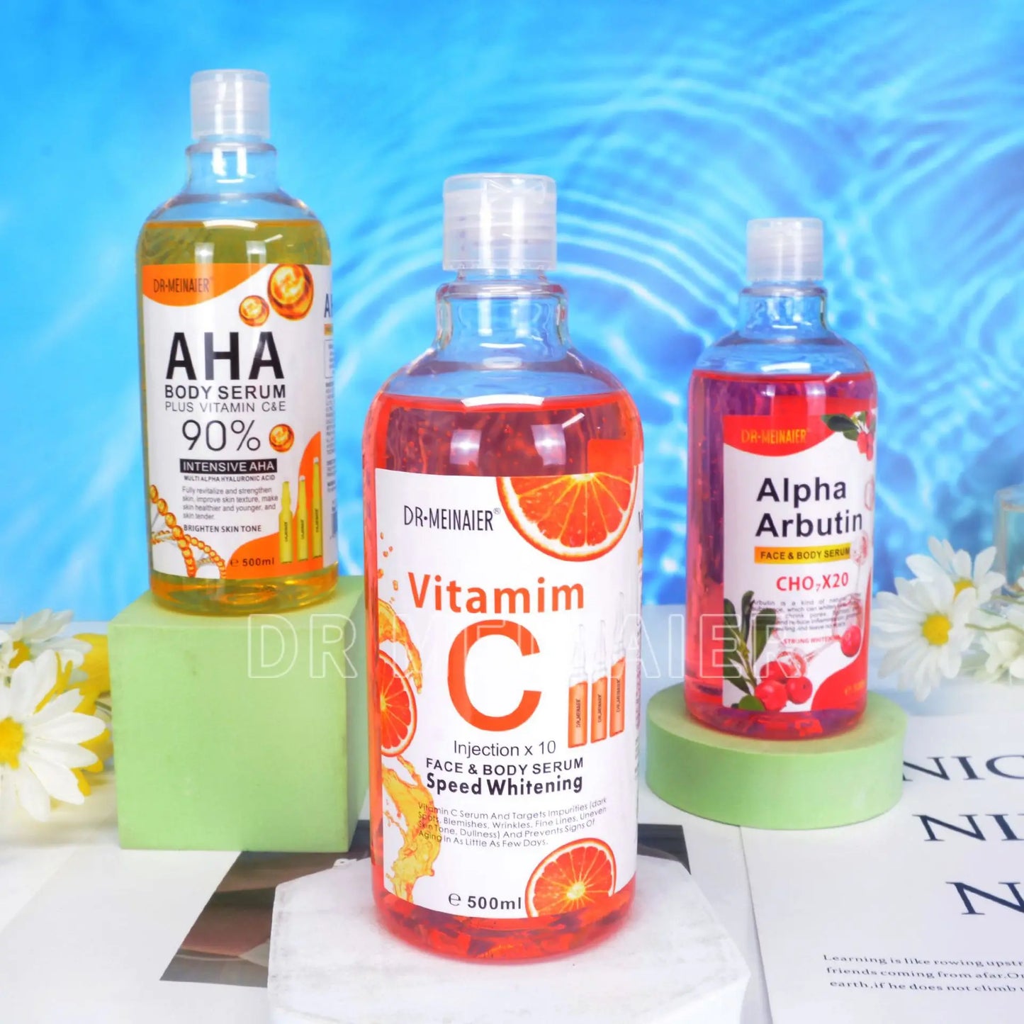 500ML Vitamin C AHA HYALURONIC& NICOTINAMIDE Face Serum Moisturizing Lightening Body Cream Honey&Almonds