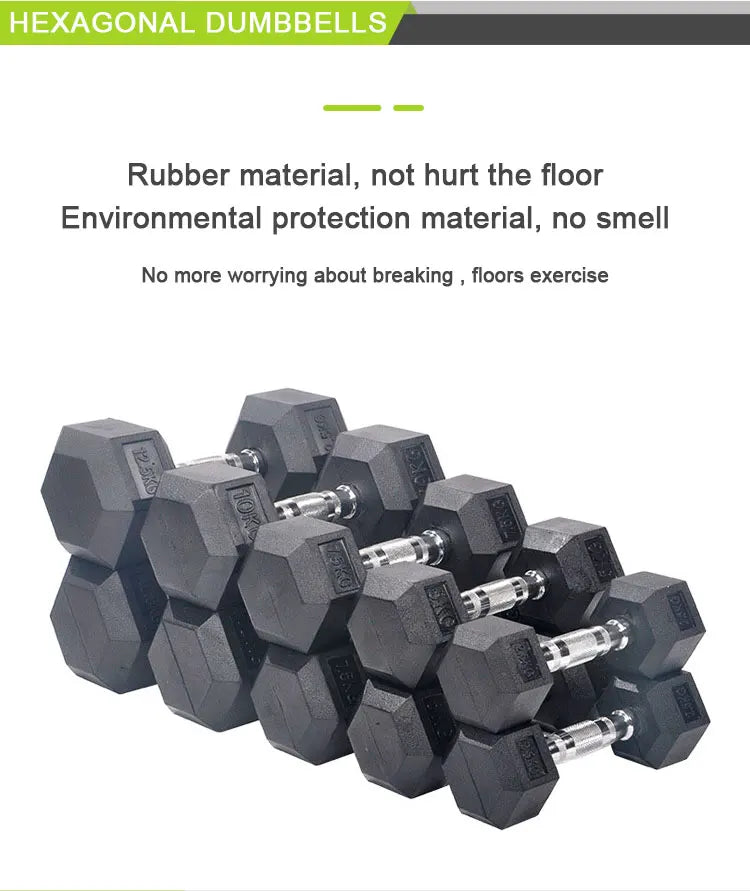 High-Quality Rubber Hexagonal Dumbbells Set 10lbs for Home Gym Weight Training Exercise Equipment 5KG