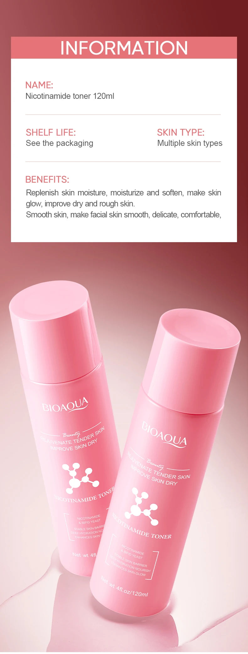 BIOAOUA Niacinamide Moisturizing and Rejuvenating Facial Toner Deep hydration Whitening Firming Face Toner Beauty Skincare